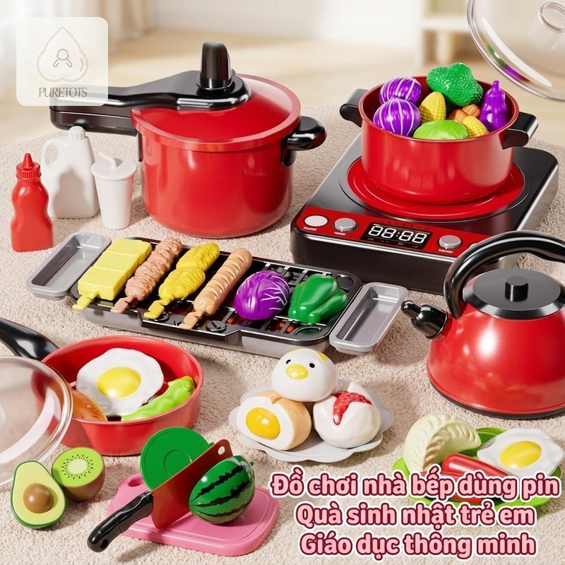 Nhà Bếp Trẻ Em Playset Mô Phỏng Đồ Chơi Nấu Ăn Giáo Dục ABS Giả Bộ Thực Phẩm Quà Tặng Sinh Nhật