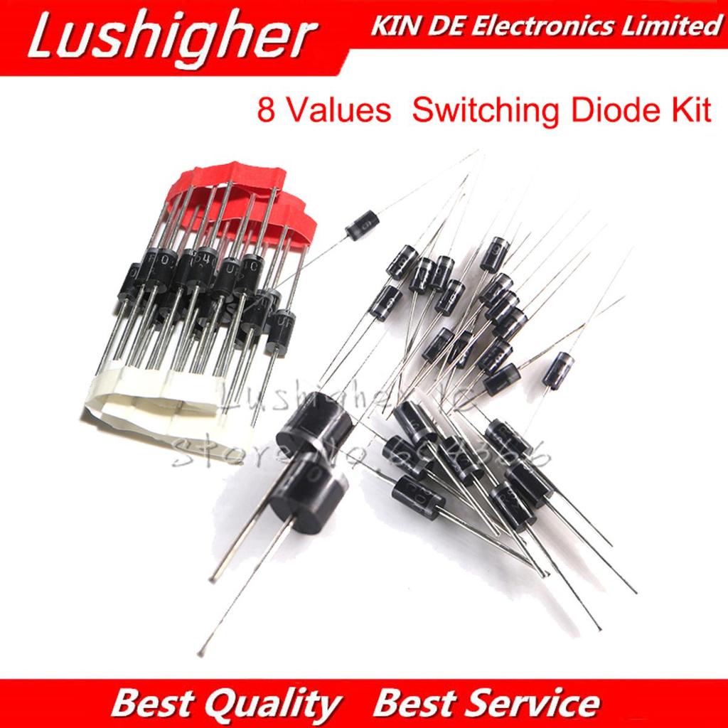 8values 100 chiếc 1N5399 1N5408 1N4148 1N4007 1N5819 1N5822 FR107 FR207 Bộ chuyển mạch thành phần Di