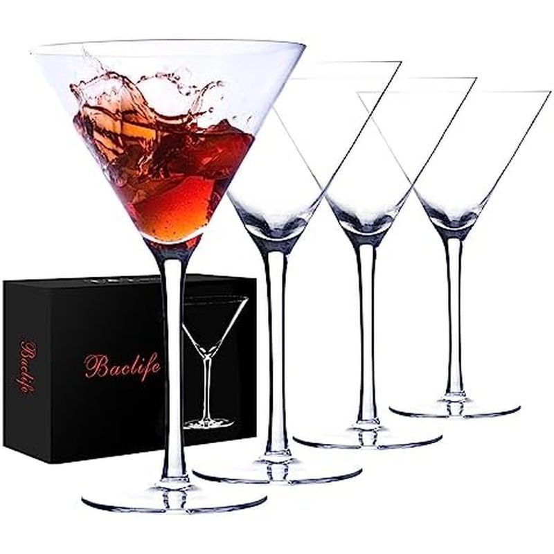 Handblown Crystal Martini Glasses Set of 4-9.5 oz Coupe Glass Set with Stem - Elegant Cocktail Glass
