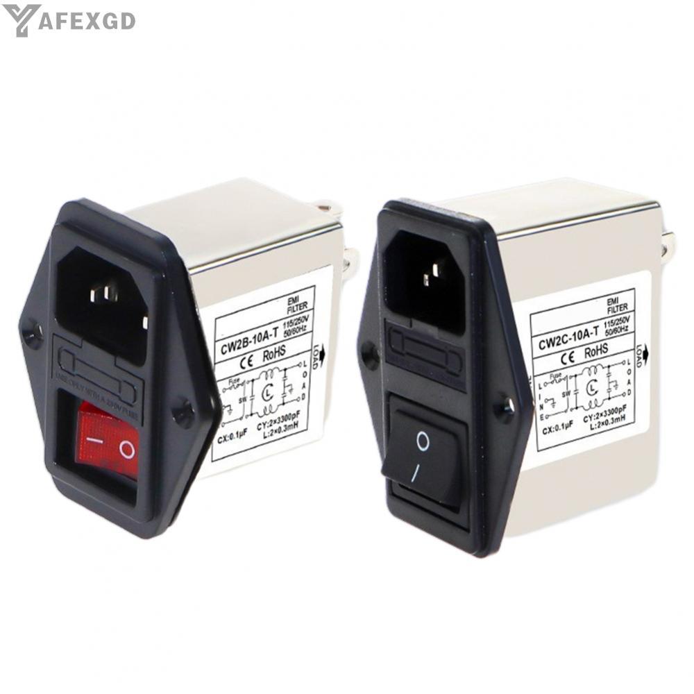 Bộ lọc nguồn AC nhỏ gọn cho ổ cắm IEC CW2B-T CW2C-T 3A 6A 10A có công tắc đèn