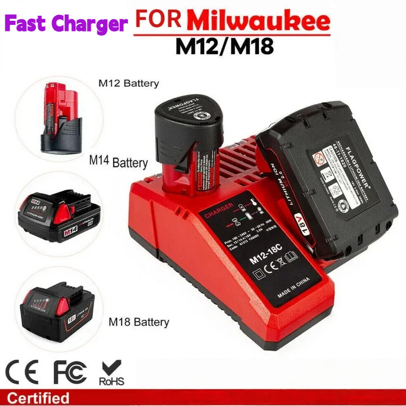 Dành cho Bộ sạc nhanh Milwaukee M12-18C 3A - Bộ sạc pin Li-Ion cổng kép 12V / 14V / 18V có bảo vệ qu