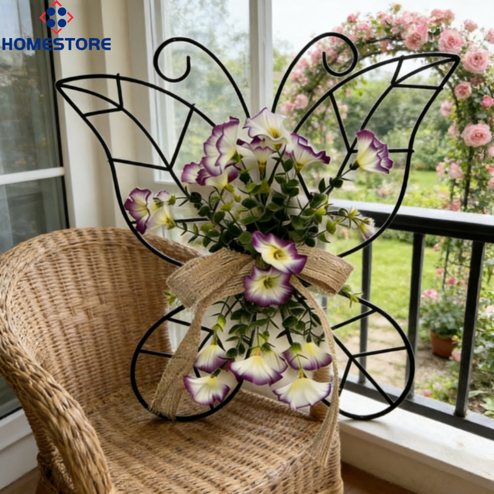 [Homestore]Butterfly iron frame door with realistic DIY flowers morning glory For Home