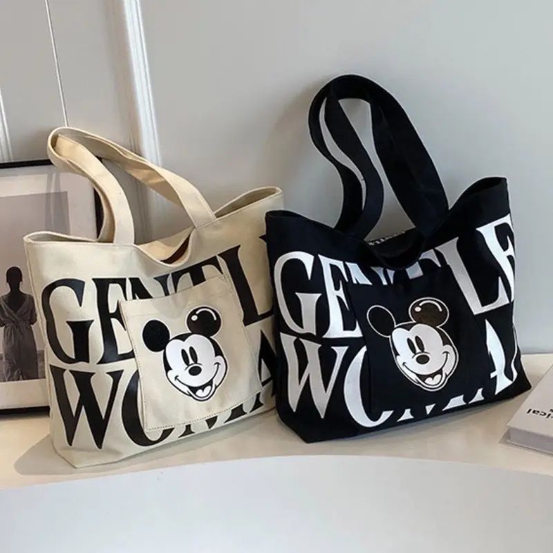 Túi Tote Canvas Mickey, Minnie Hàn Quốc Có Khóa Kéo Đeo Vai Đựng Laptop (THETUNGLS12)