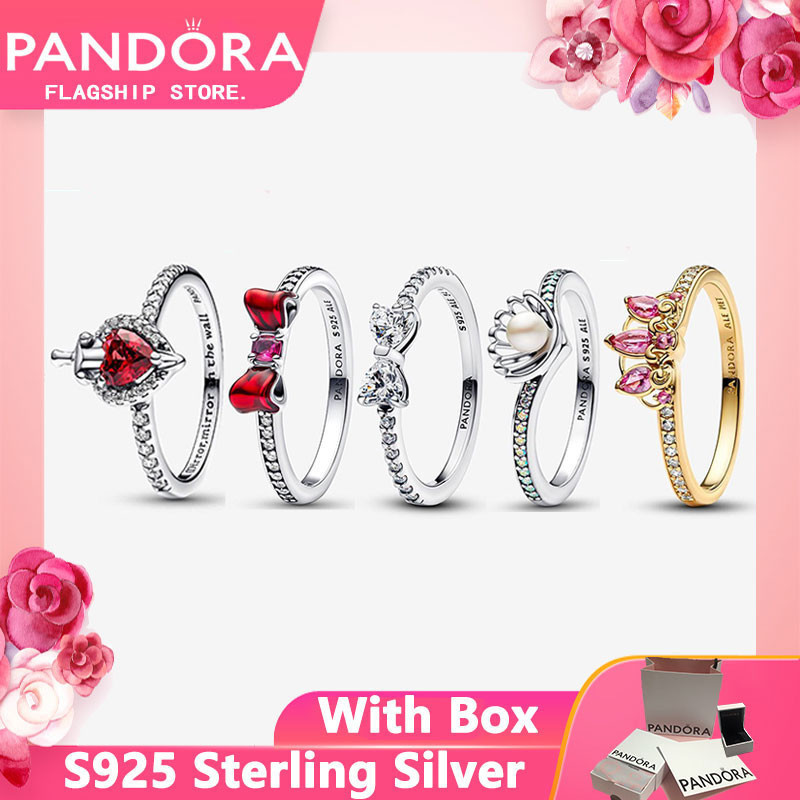Nhẫn Pandora chính hãng 100% bạc 925 nguyên bản có hộp dành cho phụ nữ Vòng nơ trong suốt lấp lánh