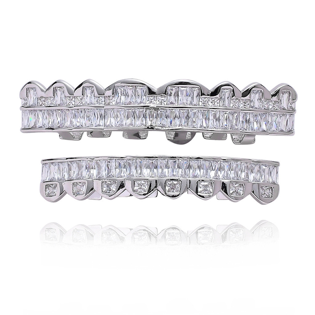 Phụ Kiện Halloween Niềng Răng Hip-Hop 8 Tooth Vuông Zirconium Vàng Răng hiphop grillz Hip-Hop Nẹp Bl