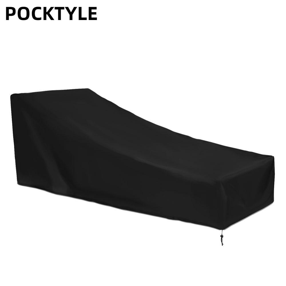 POCKTYLE Chaise Lounge Ghế Cover, Vải Gấp Chống Thấm Nước Chaise Lounge Cover, Đen Bền Chống Bụi Sân
