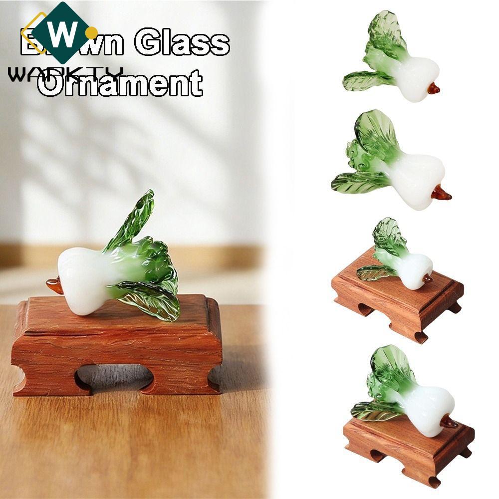WAPKTY Glass Bok Choy, Bok Choy Shape Blowing Glass Crystal Trang trí bàn làm việc, Thiết kế thịnh v