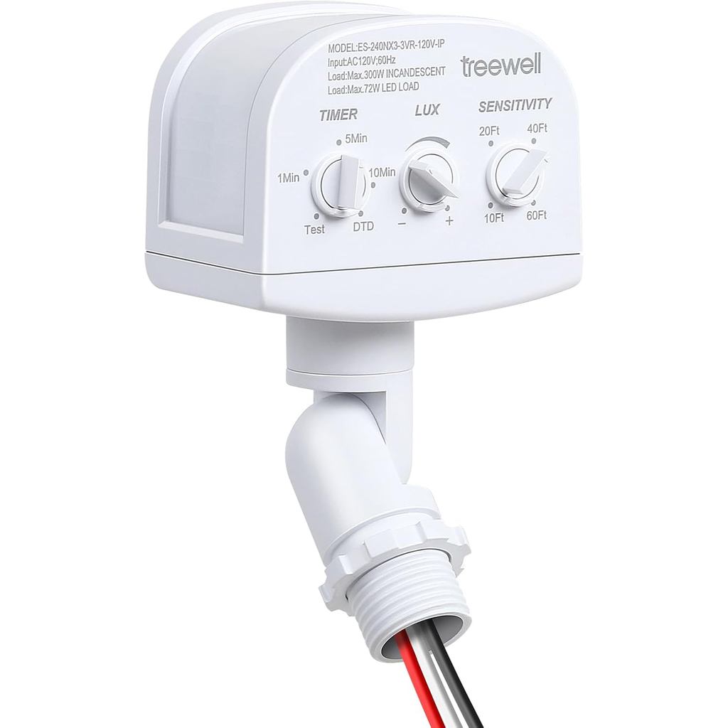 Cảm biến chuyển động thay thế 240 độ, LUX (5-300) có thể điều chỉnh & Độ nhạy thời gian & phát hiện 
