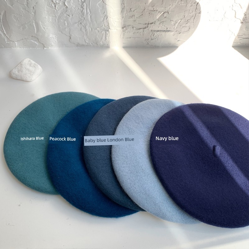 mũ lưỡi trai nữ mũ nồi Ishihara Satomi Thu Đông Retro Con Công Xanh Beret