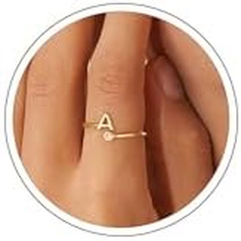 Turandoss Initial Rings for Women Teen Girls - Non Tarnish Dainty 14K Gold Plated Adjustable Letter 
