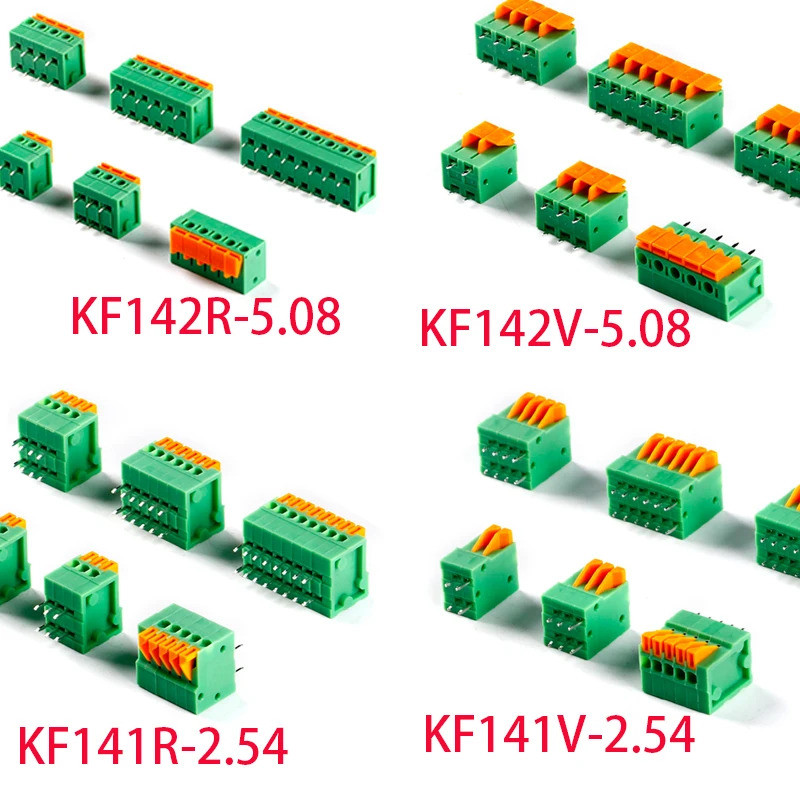 10 Cái KF141V KF141R KF142V 142R Khối đầu cuối lò xo PCB KF141-2.54 KF142-5.08 2P 3P 4P 5P 6P 7p 8p 