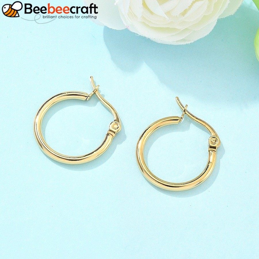 6 Đôi Mạ Ion (IP) Bông Tai Vòng Inox 304 Bông Tai Không Gây Dị Ứng Hình Nhẫn Vàng 20x2mm 12 Đồng Hồ 