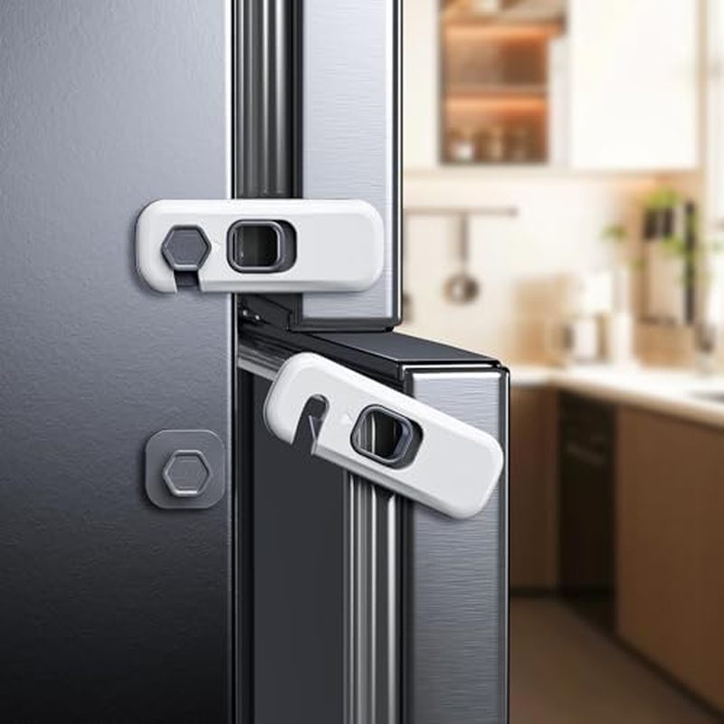 2-Pack Fridge Locks, Child Proof Refrigerator/Freezer Door Lock, Child Safety Cabinet Lock with Adhe
