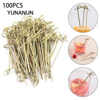 YUNAUN 100 Chiếc Nút Tre, Thanh Dụng Cụ Trang Trí Tiệc Cocktail Chọn, Bếp & Thanh Barbeque Nĩa Trái Cây Dùng Một Lần