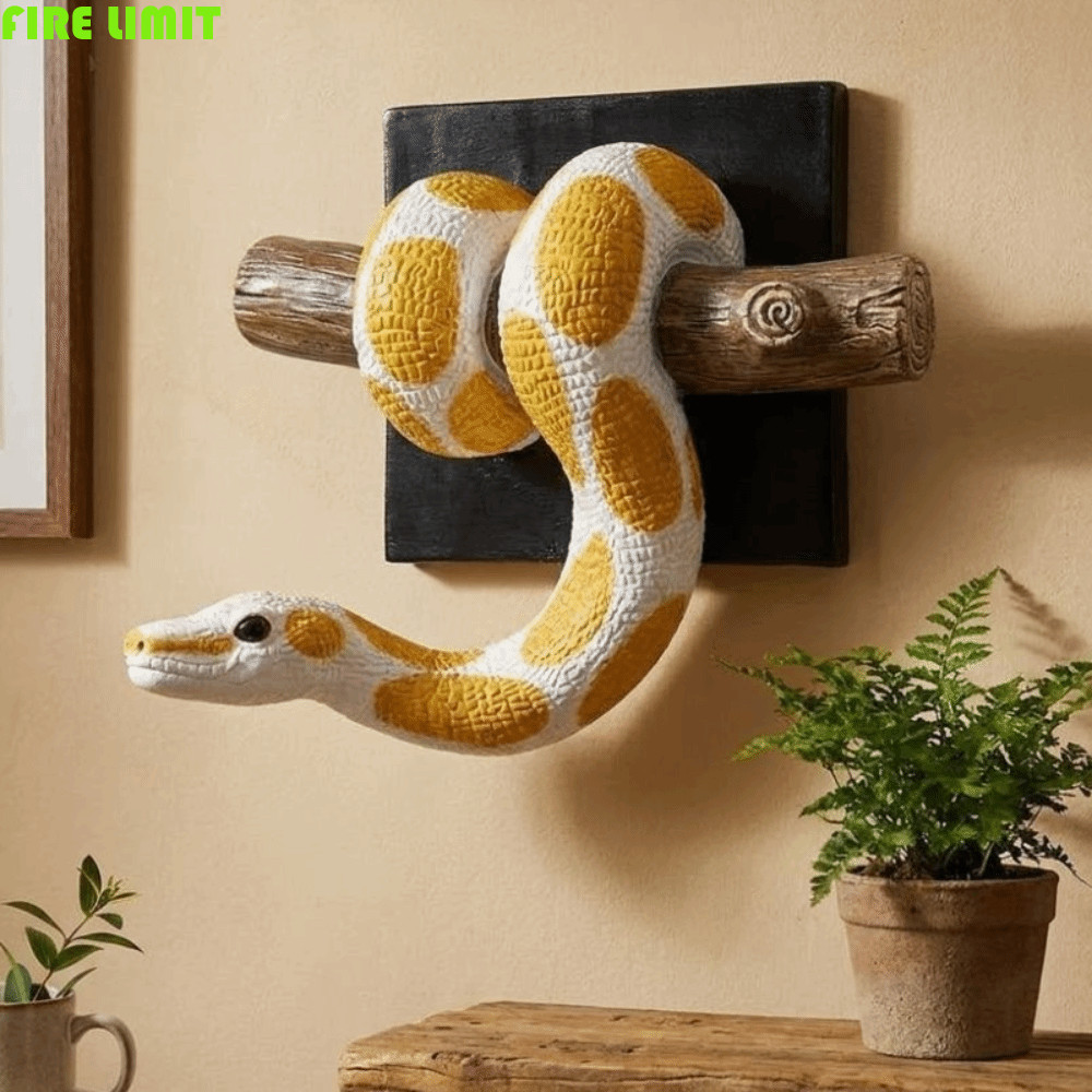 FIRE LIMIT Điêu khắc rắn kim loại 3D, Nhựa bò sát theo chủ đề Quả bóng vàng Python Nghệ thuật treo t