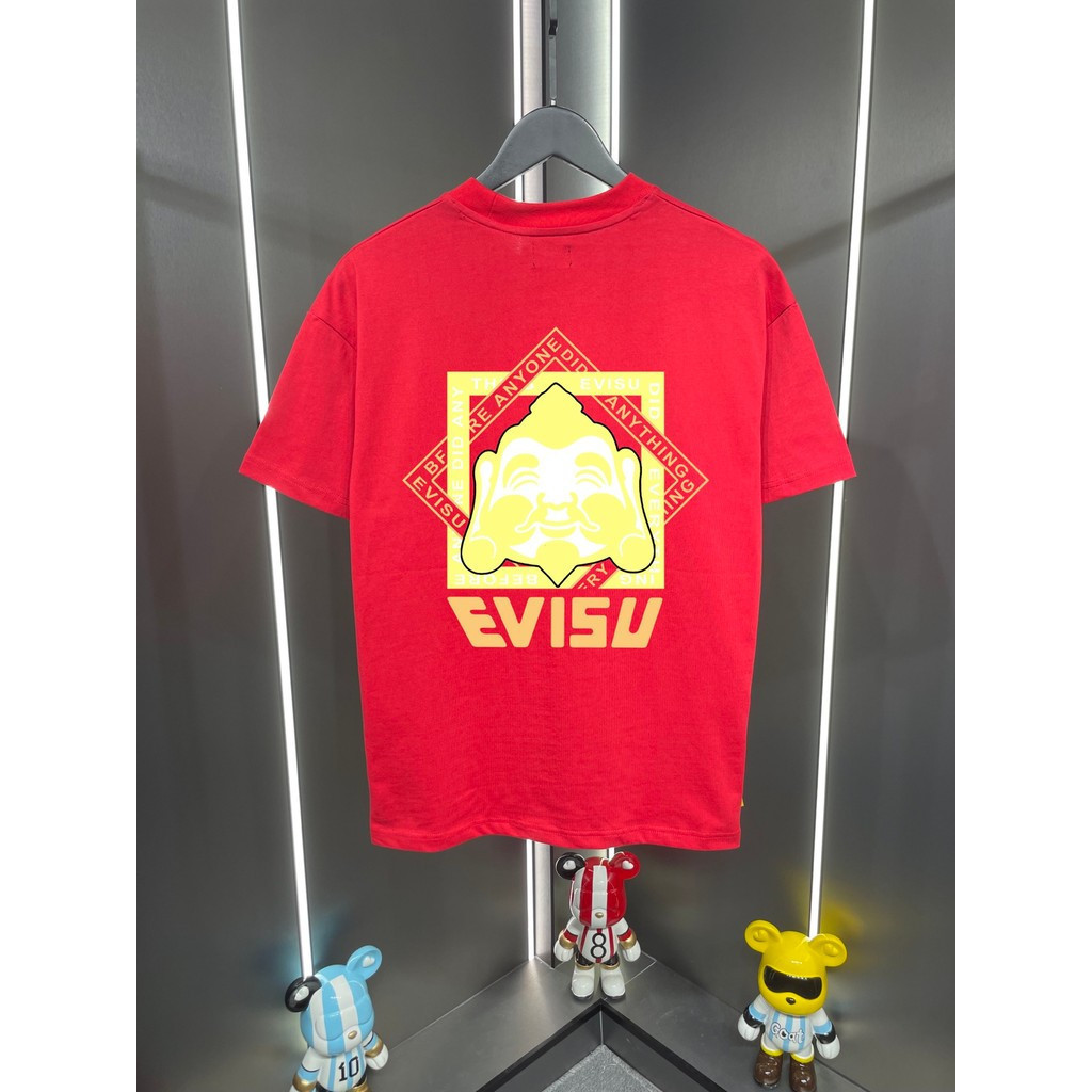 EVISU / God of Fortune 2026 Áo thun ngắn tay cổ tròn phong cách cặp đôi phong cách nam in chữ cổ trò