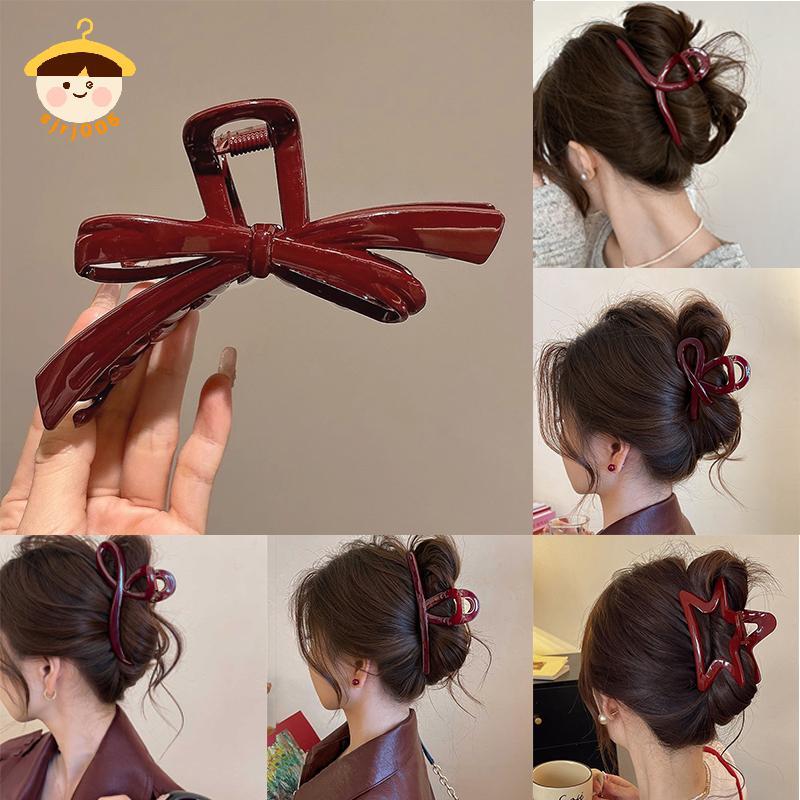 [8C05] Kẹp tóc màu đỏ đậm lớn dành cho nữ Kẹp tóc Barrettes Kẹp tóc đuôi ngựa bằng nhựa Kẹp tóc đuôi