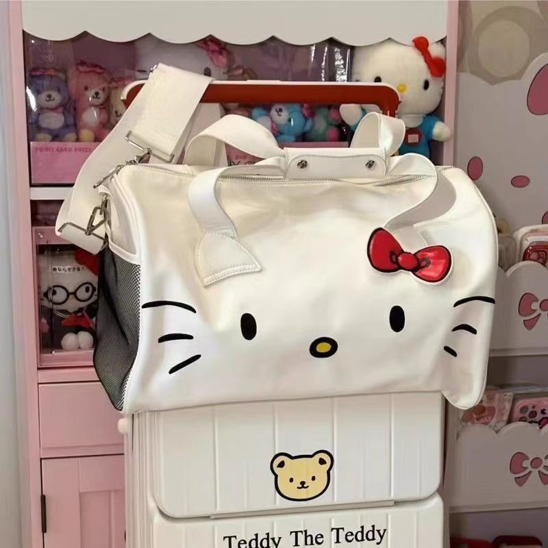 HelloKitty Hoạt Hình Dễ Thương Một Vai Katie Di Động Nơ Tập Gym Túi Du Lịch chéo 26.3.26