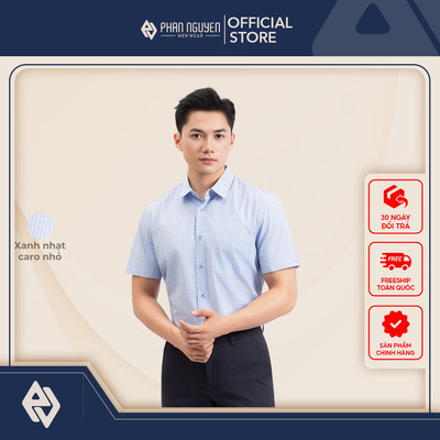 Áo sơ mi cộc tay nam cao cấp Phan Nguyễn, chất liệu sợi tre mềm mát, co giãn đàn hồi tốt, kháng tia UV SMC.437