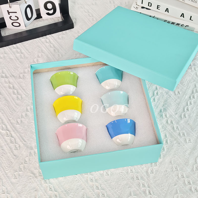 Set of six small tea cups for home use, bone china tea cups in modern minimalist style, hand-held cu