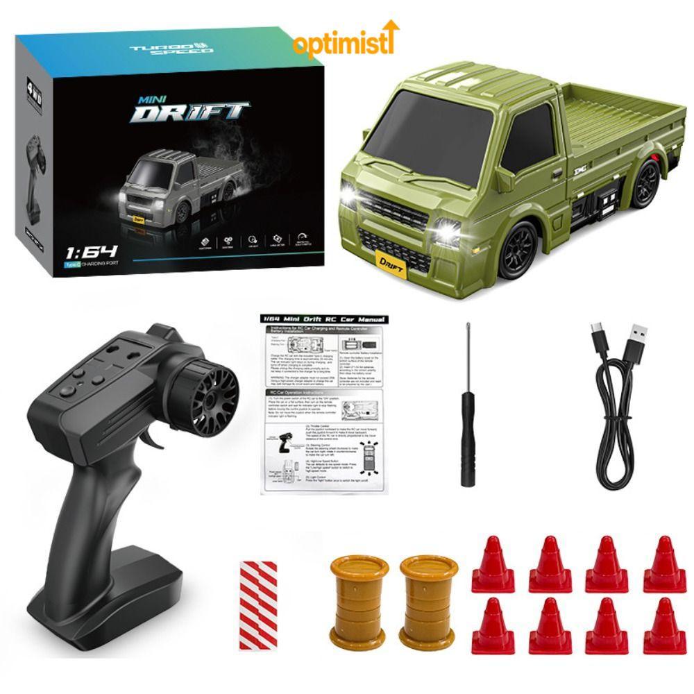 OPTIM RC Drift Car, Xe tải RC 1: 64 tốc độ cao, Đèn LED sạc 4WD Điều khiển từ xa Xe tải Drift để bàn