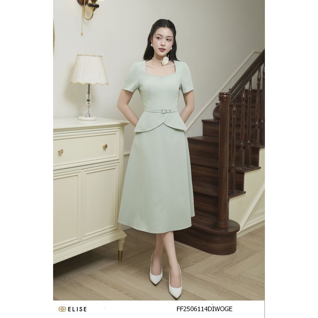 Đầm sạn xanh peplum đai eo thiết kế Elise mã FF2506114DIWOGE