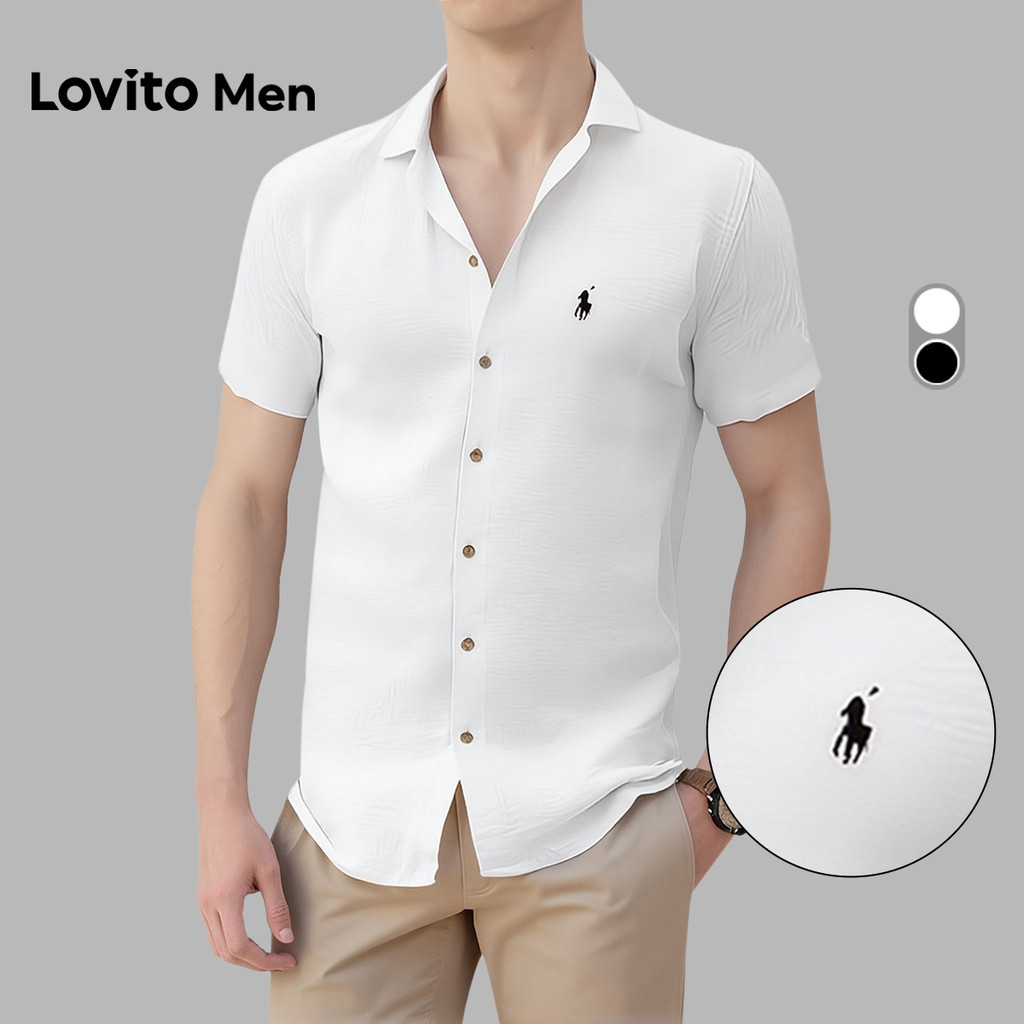 Lovito Men  Áo sơ mi nam trắng mùa xuân/hè, dáng thường, có cúc. LNE138122