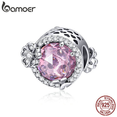 Hạt xỏ Bamoer SCC904 bằng bạc 925 khảm đá màu hồng sang trọng