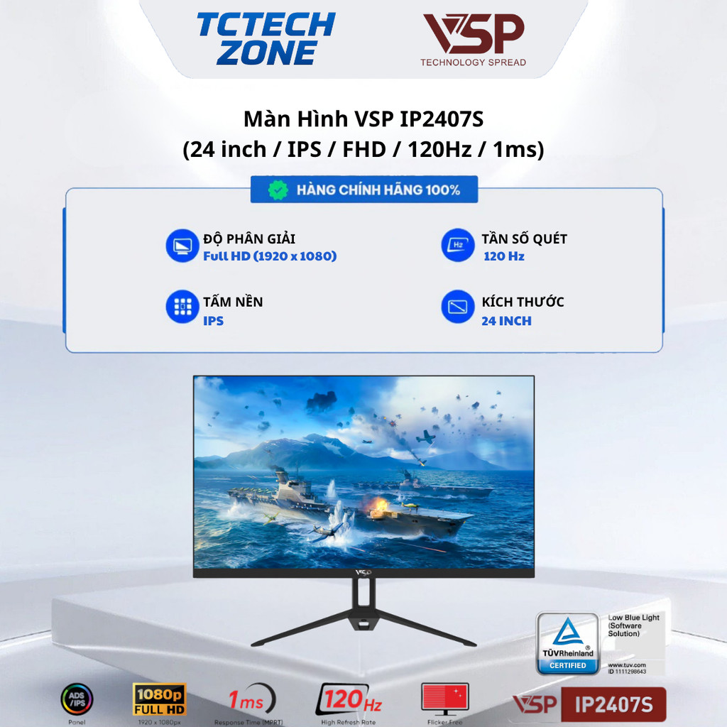 Màn Hình Máy Tính VSP IP2407S Đen (23.8 Inch / FHD / IPS / 120Hz-144Hz / 1ms) Chính Hãng 100%