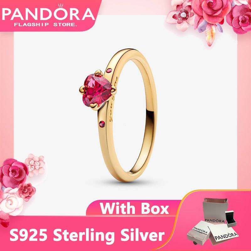 Nhẫn Pandora bạc 925 chính hãng với thiết kế trái tim đỏ lấp lánh, có hộp dành cho nữ