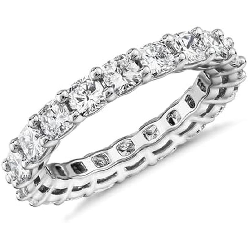 PAVOI 14K Gold Plated Eternity Ring for Women - Square-Cut Cubic Zirconia Rings - Stackable Love Wed