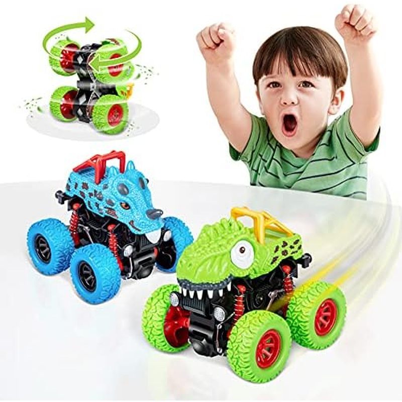 LODBY Dinosaur Toys for 2 3 4 5 Year Old Boys - Monster Truck Toys for Toddlers Boys Ages 2-4-6 - Pu