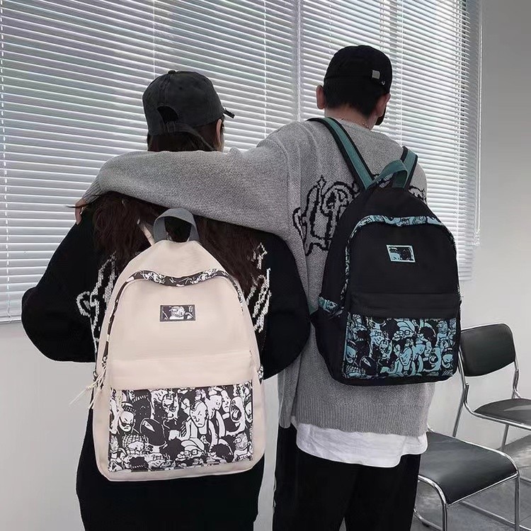 Túi Nylon chống nước DC8 In Unisex Ba lô Học sinh Dung tích lớn Túi đi học Cặp đôi Bagpack Túi du lị