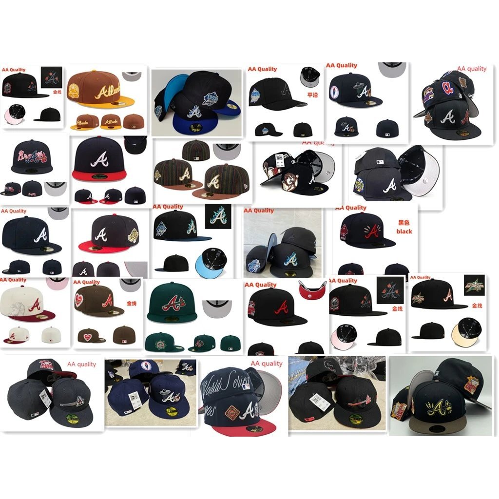 Atlanta Braves Warriors Mũ chống điều chỉnh Hip-Hop Flat Vành Cap 59FIFTY Cap Số Cap Full Cap Armban