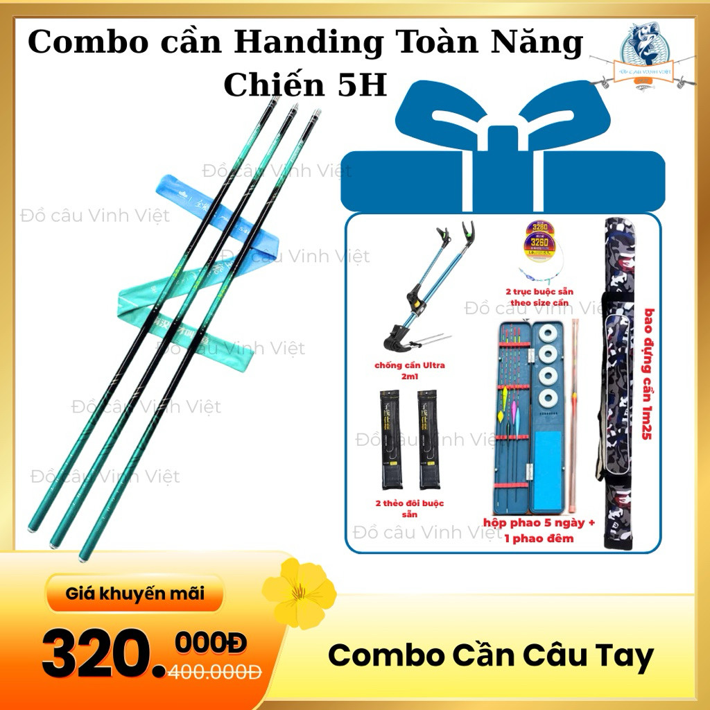 Combo cần câu tay Handing Toàn Năng Chiến 5H chuyên câu cảm giác rô diếc,câu tự nhiên-Đồ Câu Vinh Vi