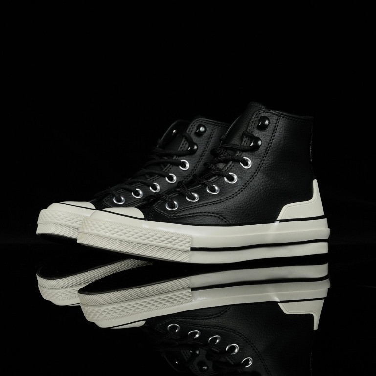 Giày thể thao thông thường cao cấp Converse Chuck thập niên 1970 màu đen được làm bằng da chống thấm