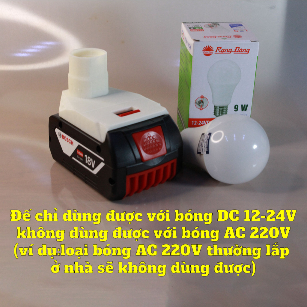 Đế Đèn Led Pin Bosch 18V - Ngàm Đế Đèn Led Thắp Sáng Cho Pin Máy Bosch 18V