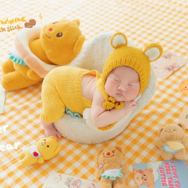 Gấu Vàng Dệt Kim Áo Liền Quần Cho Bé Cả Tháng Ảnh Quần Áo Sơ Sinh Cả Tháng Quần Áo Cho Bé Ảnh Quần Á