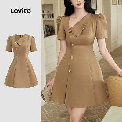 Đầm nữ Lovito bất đối xứng màu trơn thanh lịch L124AD918