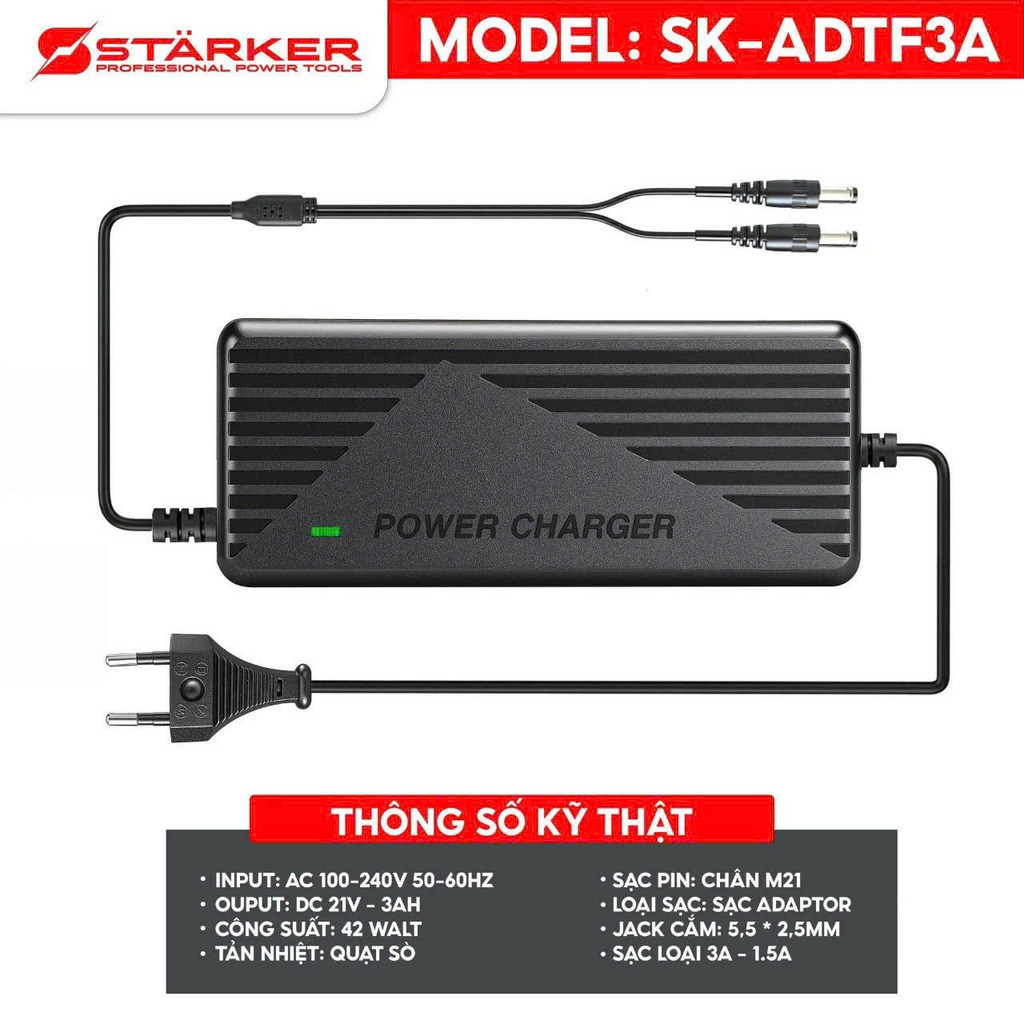 Sạc Pin 21V loại sạc nhanh có quạt tản nhiệt cho các dòng máy khoan pin 21v, Có đèn báo ngắt khi đầy