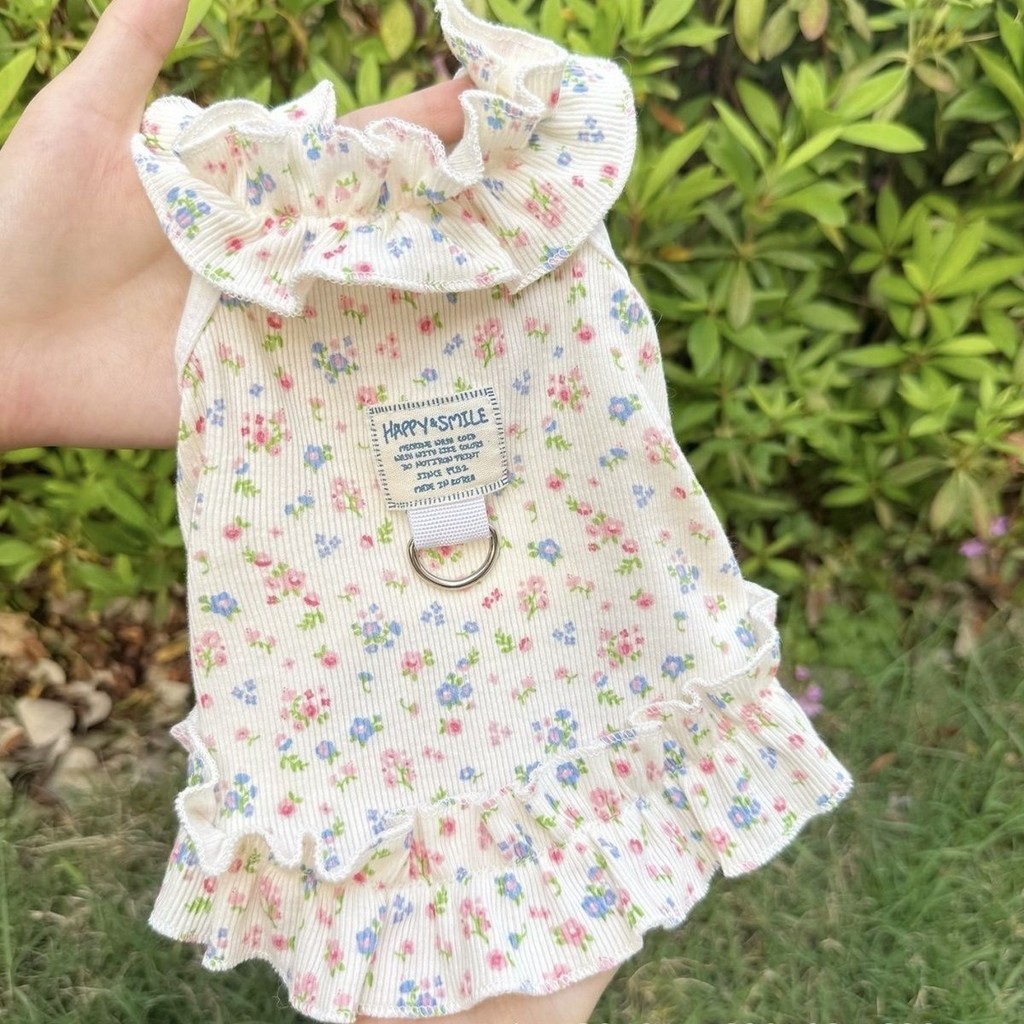 Quần Áo Cho Chó Mèo Bầu Trời Mỏng Hoa Sling Đầm Bichon Thoáng Khí Chống Trơn Lực Kéo Khóa Bichon Pom
