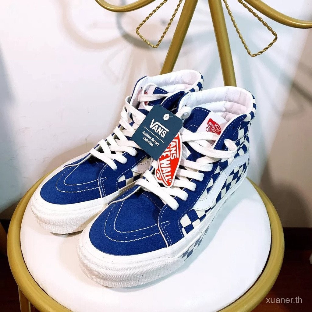Giày thể thao cổ cao thông thường VANS SK8-Hi Style 38 có họa tiết ca rô màu xanh trắng dành cho nam