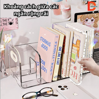 Kệ đựng sách để bàn trong suốt nhiều ngăn MORI chất liệu Acrylic dày dặn, cao cấp có tay cầm