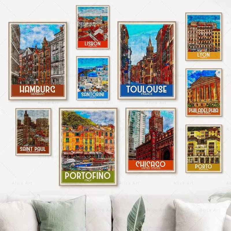 Vintage Travel Poster Canvas Germany Italy France Portugal Greece Prints Country Art Painting Wall A