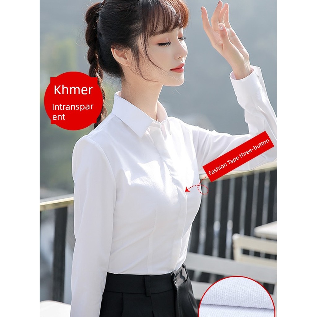 pass áo kiểu áo bayby doll Trang phục công sở công sở lót nhung ôm dáng không trong suốt dễ phối nữ 