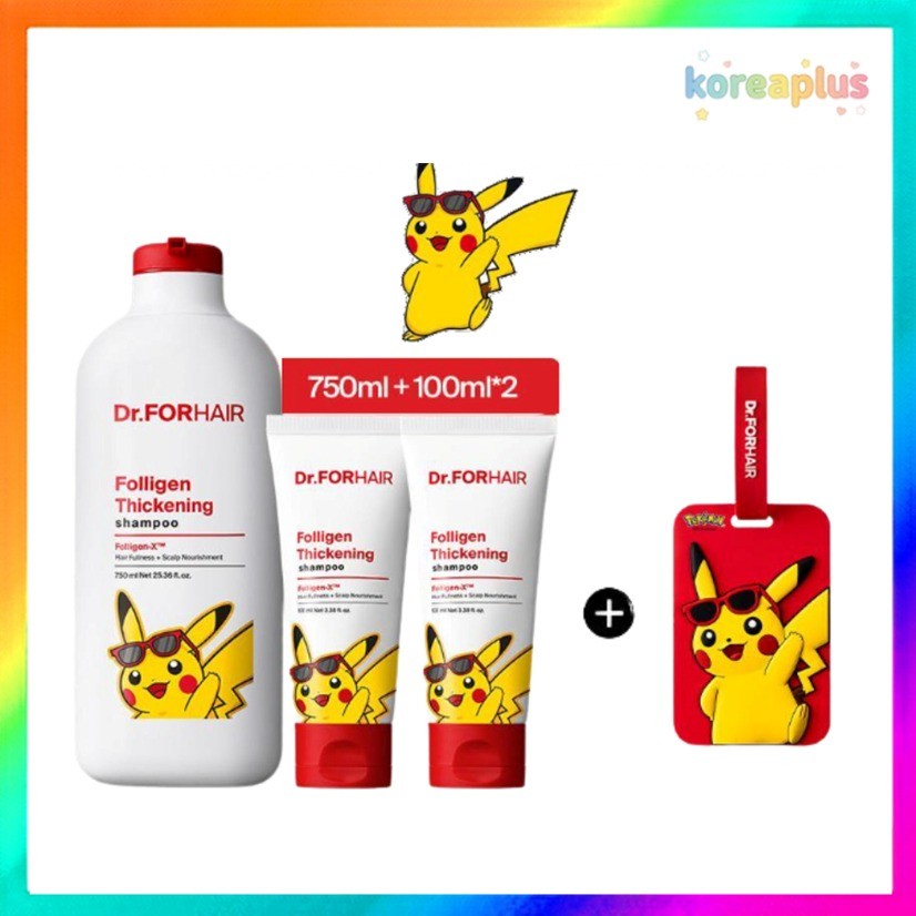 [Tiến sĩ FORHAIR] Dầu Gội Làm Dày Pokemon Edition Dr.FORHAIR Folligen 750ml + 2 x 100ml Xe Rụng Tóc