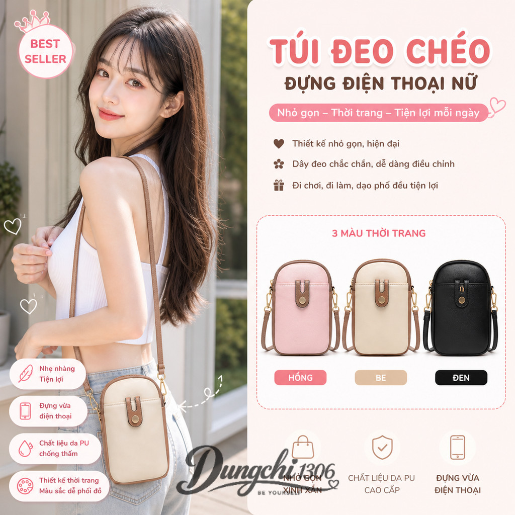 Túi đeo chéo đựng điện thoại da PU mềm mại bền đẹp