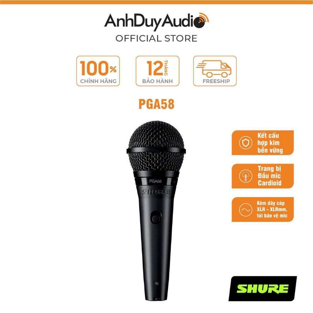Micro dây Shure PGA58 XLR có kèm dây - Hàng Chính Hãng - HD audio86