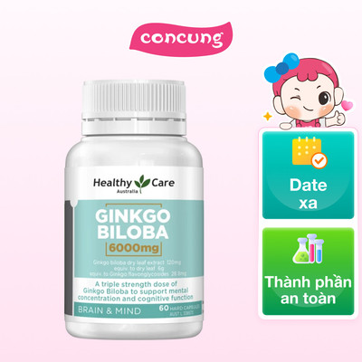 Viên Uống Bổ Não Healthy Care Ginkgo Biloba 6000mg Cải Thiện Trí Nhớ 60 Viên