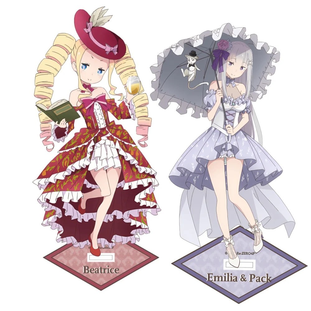 Standee anime Re:Zero mô hình mica Emilia Beatrice Pack trang trí bàn học acrylic stand 15cm quà tặn